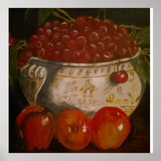 Still Life Apple Cherry Fruit Bowl Poster