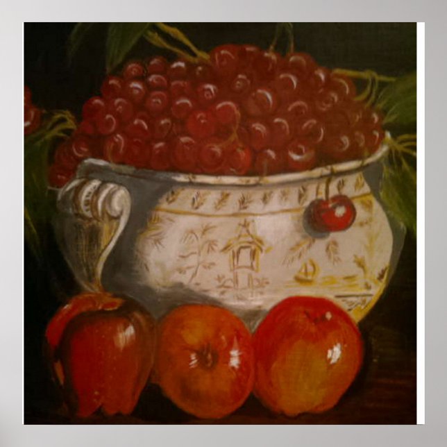 Still Life Apple Cherry Fruit Bowl Poster (Front)