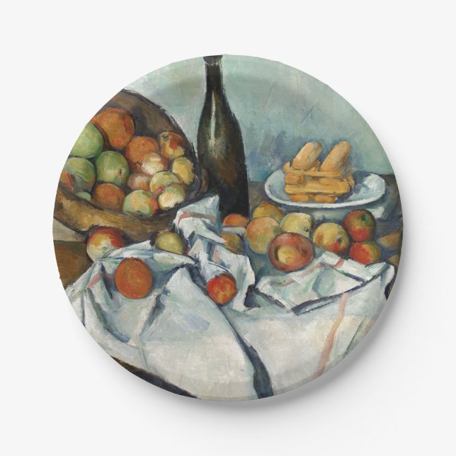 Still Life Apples Basket Cezanne Painting Art Paper Plate (Front)