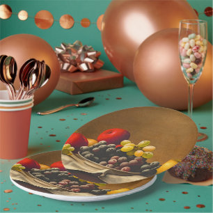 Still Life, Apples, Grapes, Fruit Paper Plate