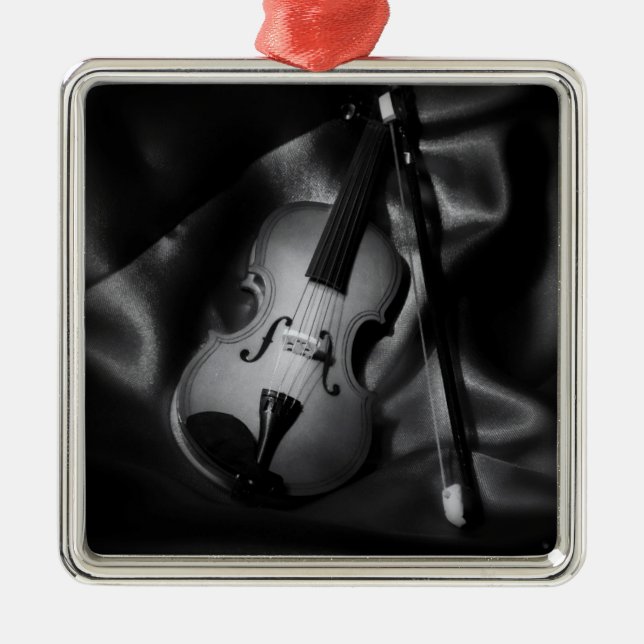 Still-life b&W image of a violin Metal Tree Decoration (Front)