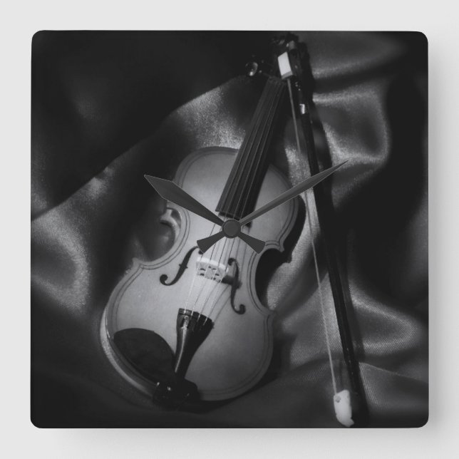 Still-life b&W image of a violin Square Wall Clock (Front)