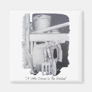 still life drawing of garden tools for gardeners magnet