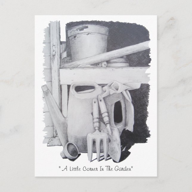 still life drawing of garden tools for gardeners postcard (Front)