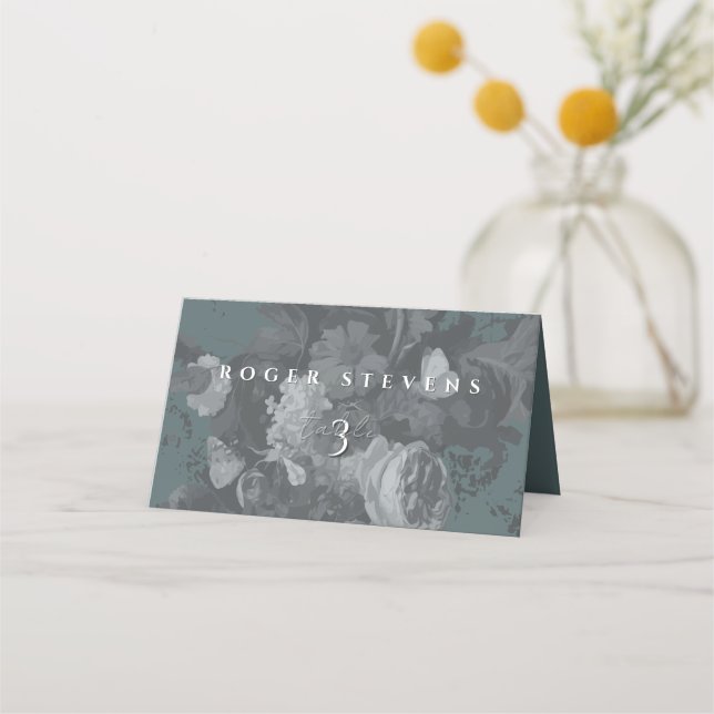 Still Life Floral Artistic Classic Slate Green Place Card (Front)