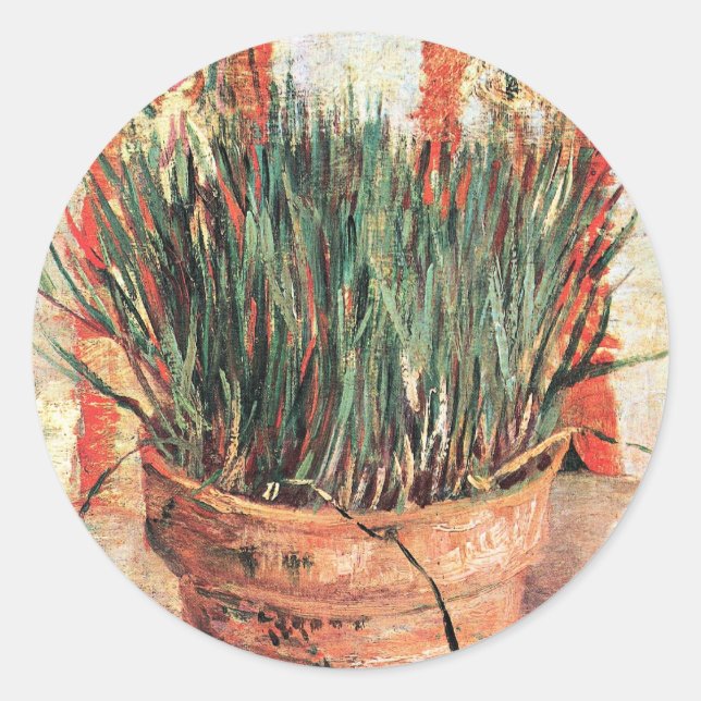 Still Life Flowerpot w Chives by Vincent van Gogh Classic Round Sticker (Front)
