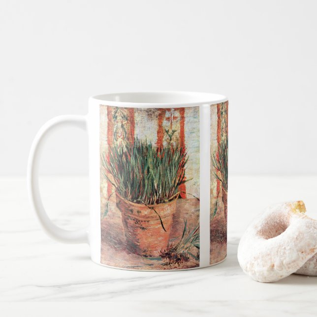 Still Life Flowerpot w Chives by Vincent van Gogh Coffee Mug (With Donut)