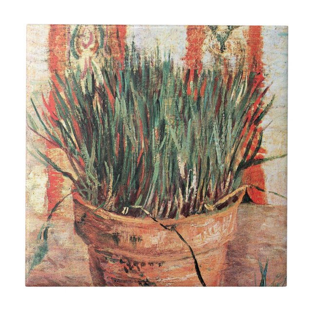 Still Life Flowerpot w Chives by Vincent van Gogh Tile (Front)