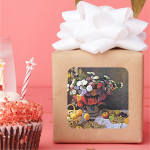 Still Life, Flowers and Fruit, fine art, Square Sticker