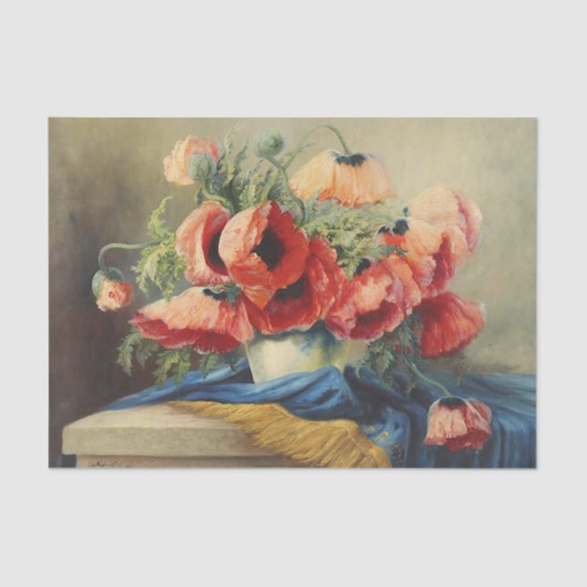 Still Life Flowers Floral Poppies Poppy Decoupage Tissue Paper (Front)