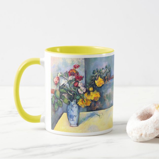Still Life Flowers in a Vase By Paul Cezanne Mug (With Donut)