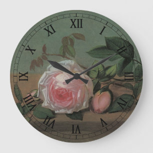 Still Life Flowers on a Ledge by Otto Ottesen Large Clock