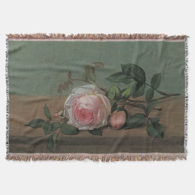 Still Life Flowers on a Ledge by Otto Ottesen Throw Blanket (Front)