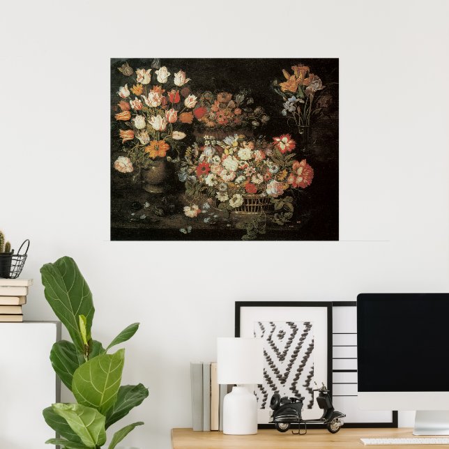 Still Life Flowers, Vintage Floral Baroque Poster (Home Office)
