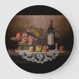 Still life Fruit Bowl and Wine Bottle  Large Clock