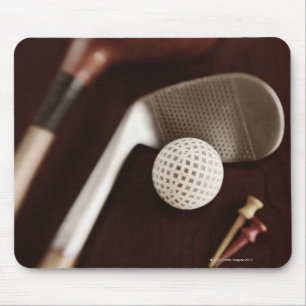 Still life if vintage golf clubs, tees and ball. mouse mat