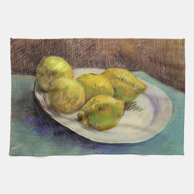 Still Life Lemons on a Plate by Vincent van Gogh Tea Towel (Horizontal)