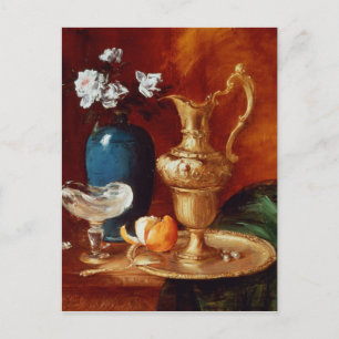 Still life of a gilt ewer, vase of flowers postcard