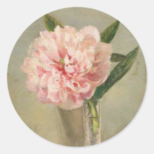 Still life of a peony oil painting classic round sticker