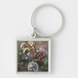 Still Life of a Vase of Flowers (pastel on paper) Key Ring