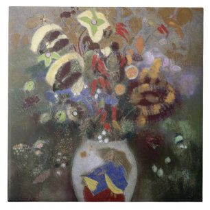 Still Life of a Vase of Flowers (pastel on paper) Tile