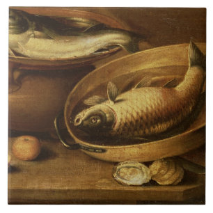 Still Life of Fish and Lemons Tile