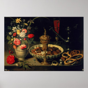 Still Life of Flowers and Dried Fruit, 1611 Poster
