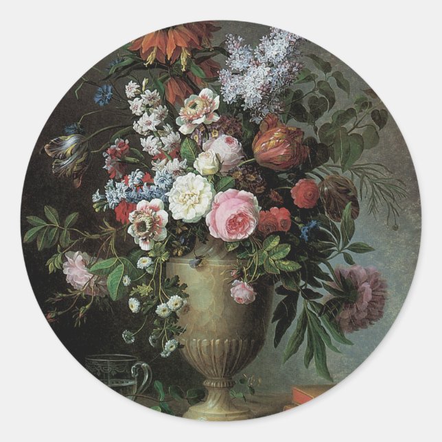 Still Life of Flowers Classic Round Sticker (Front)