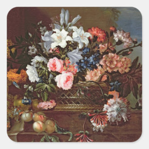 Still Life of Flowers in a Basket Square Sticker