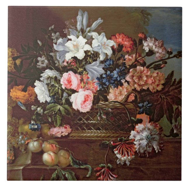 Still Life of Flowers in a Basket Tile (Front)