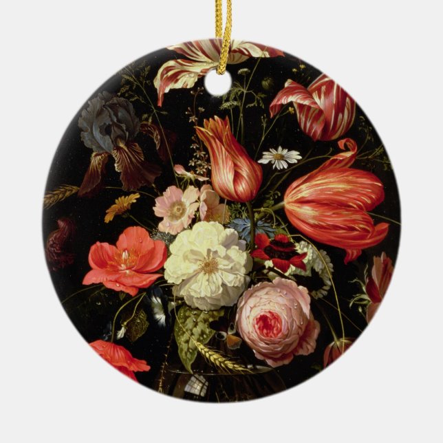 Still Life of Flowers on a Ledge Ceramic Tree Decoration (Front)