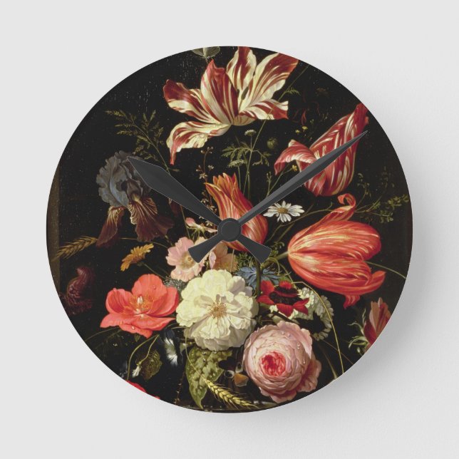 Still Life of Flowers on a Ledge Round Clock (Front)