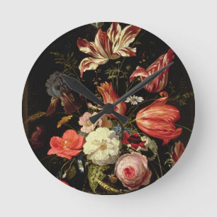 Still Life of Flowers on a Ledge Round Clock