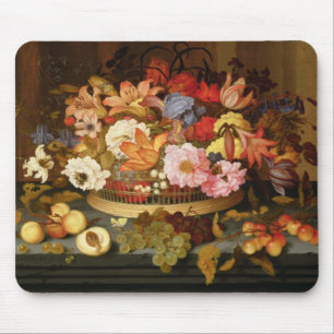 Still Life of Fruit and a Basket of Flowers Mouse Mat