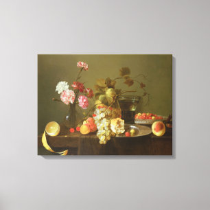 Still Life of Fruit and Flowers Canvas Print
