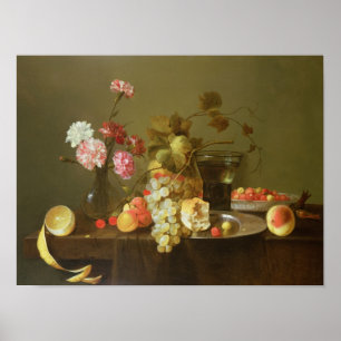 Still Life of Fruit and Flowers Poster