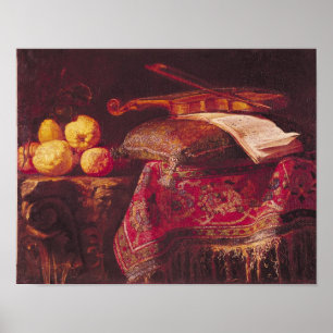 Still Life of Fruit and Musical Instruments Poster