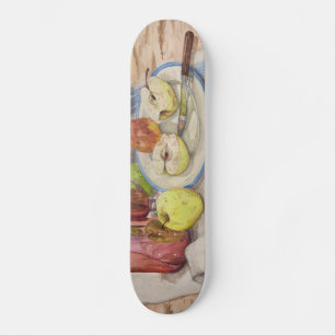 Still life of fruit and wine painting skateboard