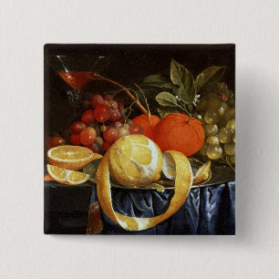 Still Life of Grapes, Oranges and a Peeled Lemon 15 Cm Square Badge