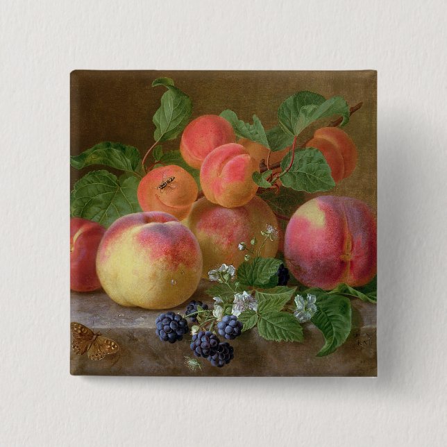 Still Life of Peaches 15 Cm Square Badge (Front)