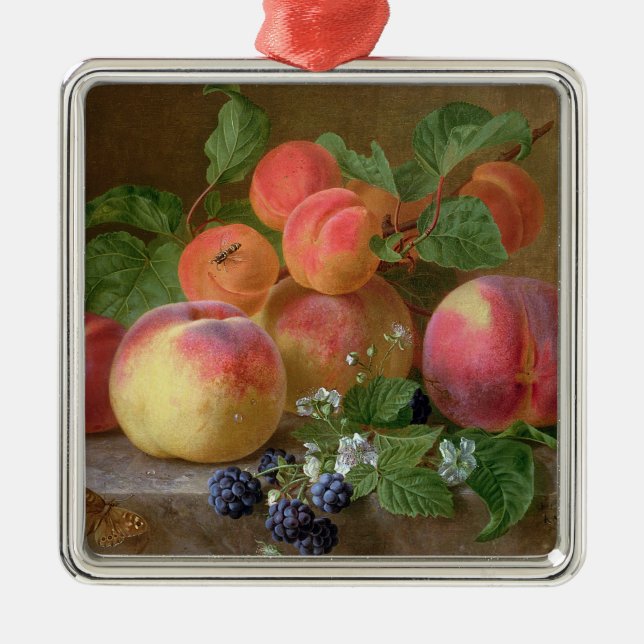 Still Life of Peaches Metal Tree Decoration (Front)