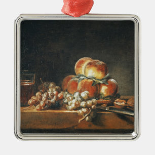 Still Life of Peaches, Nuts, Grapes Metal Tree Decoration