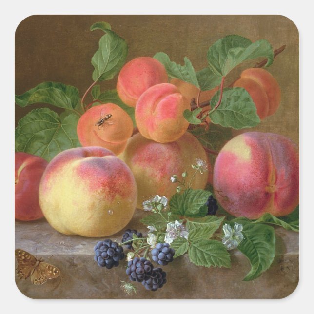 Still Life of Peaches Square Sticker (Front)