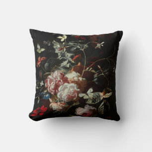 Still Life of Pink Roses, Poppies, Jasmine Cushion