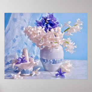 Still Life of Purple & Light Pink Hyacinths Poster
