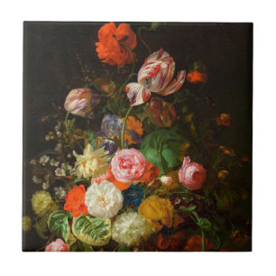 Still life of roses, tulips, a sunflower, 1710 tile