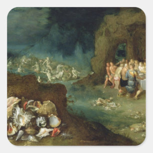 Still life of shells with the Feast of the Gods Square Sticker