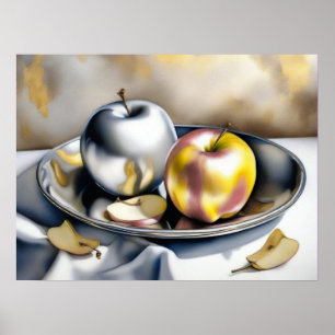 Still Life of Silver and Gold Apples Poster