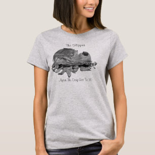 still life of torn slipper with funny dog slogan T-Shirt