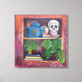 Still Life on a Bookcase Stretched Canvas Print